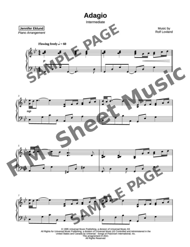 Adagio (Intermediate Piano) By Secret Garden, Rolf Lovland - F.M. Sheet ...